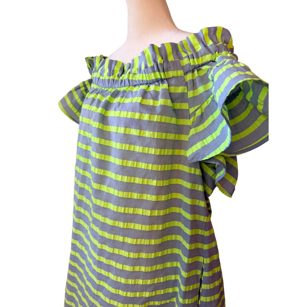 COREY LYNN CALTER Gray Green Stripe Preppy Beachy Coastal Off Shoulder Dress XL - Picture 3 of 10